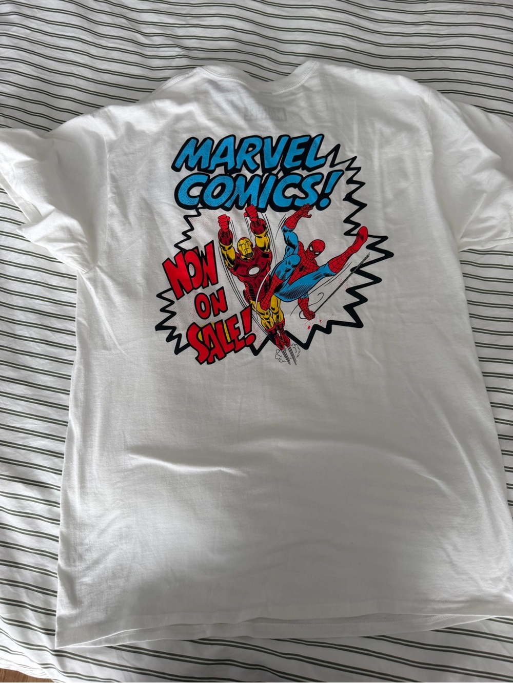 Marvel White Kids Tee with Iron Man & Spider-Man Comic Graphic NWT